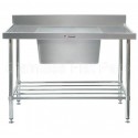 Simply Stainless Sink Bench 900 W x 600 D with Single Large Capacity Centre Bowl and 100mm Splashback