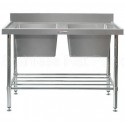 Simply Stainless Sink Bench 1200 W x 700 D with Double Centre Bowls and 150mm Splashback