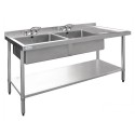 1800 W x 700 D Stainless Sink with Double Left Sink Bowls and 60mm Splashback