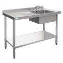 1000 W x 700 D Stainless Sink with Single Right Bowl and 60mm Splashback