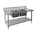 Stainless Steel Sink Bench 1200 W x 700 D with Double Centre Bowls and 150mm Splashback