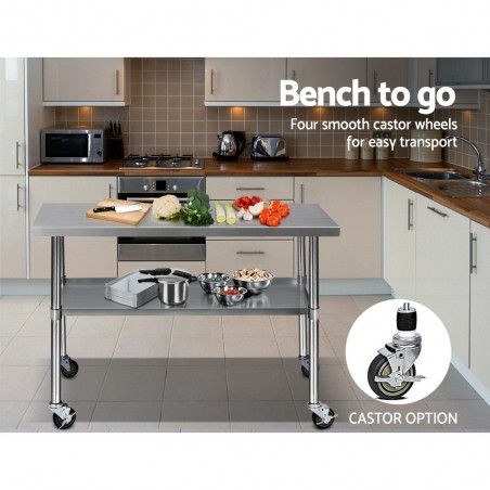 Cefito 430 Stainless Steel Kitchen Benches Work Bench with Wheels ...