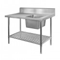 Stainless Steel Sink Bench 1200 W x 600 D with Single Right Bowl and 150mm Splashback