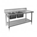 Stainless Steel Sink Bench 1500 W x 700 D with Double Left Bowls and 150mm Splashback