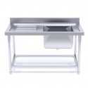 Stainless Steel Sink Bench Single Right Sink 1600 W x 700 D x 850 H with 100mm Splashback