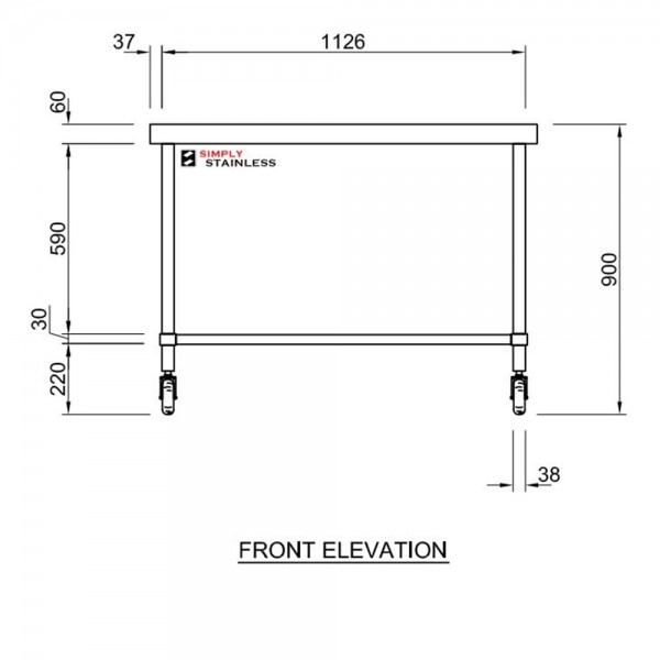 Movable Steel Bench Stainless Steel Mobile Bench 1200 W x 700 D