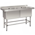 Double Pot Sink 1410 W x 600 D with 2 x 100 Litre Bowls and 60mm Splashback